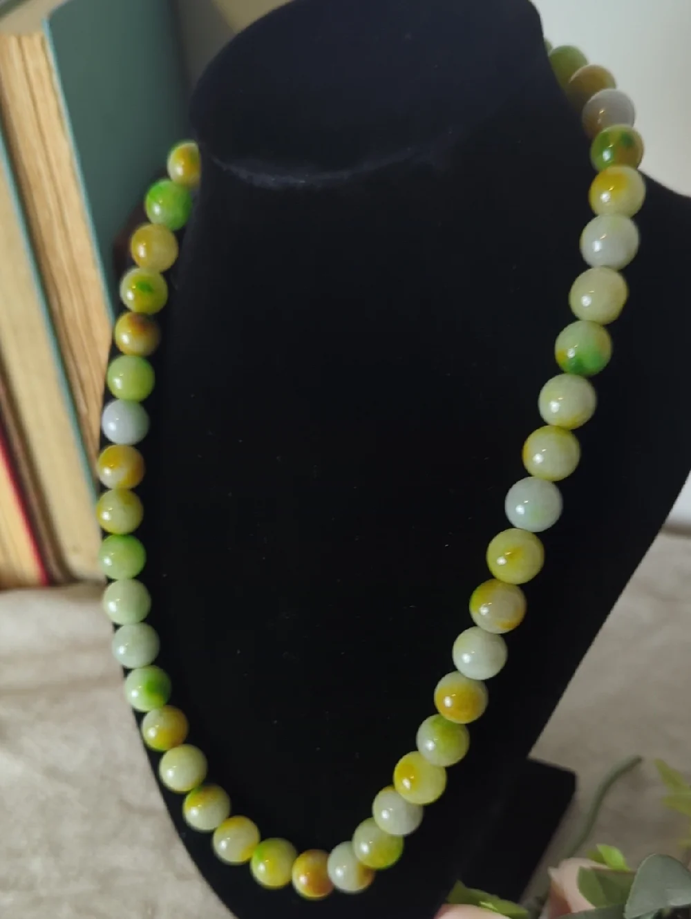 Jade Toned Stone Bead Necklace Earthy Luxe Green & Honey Gemstone Strand